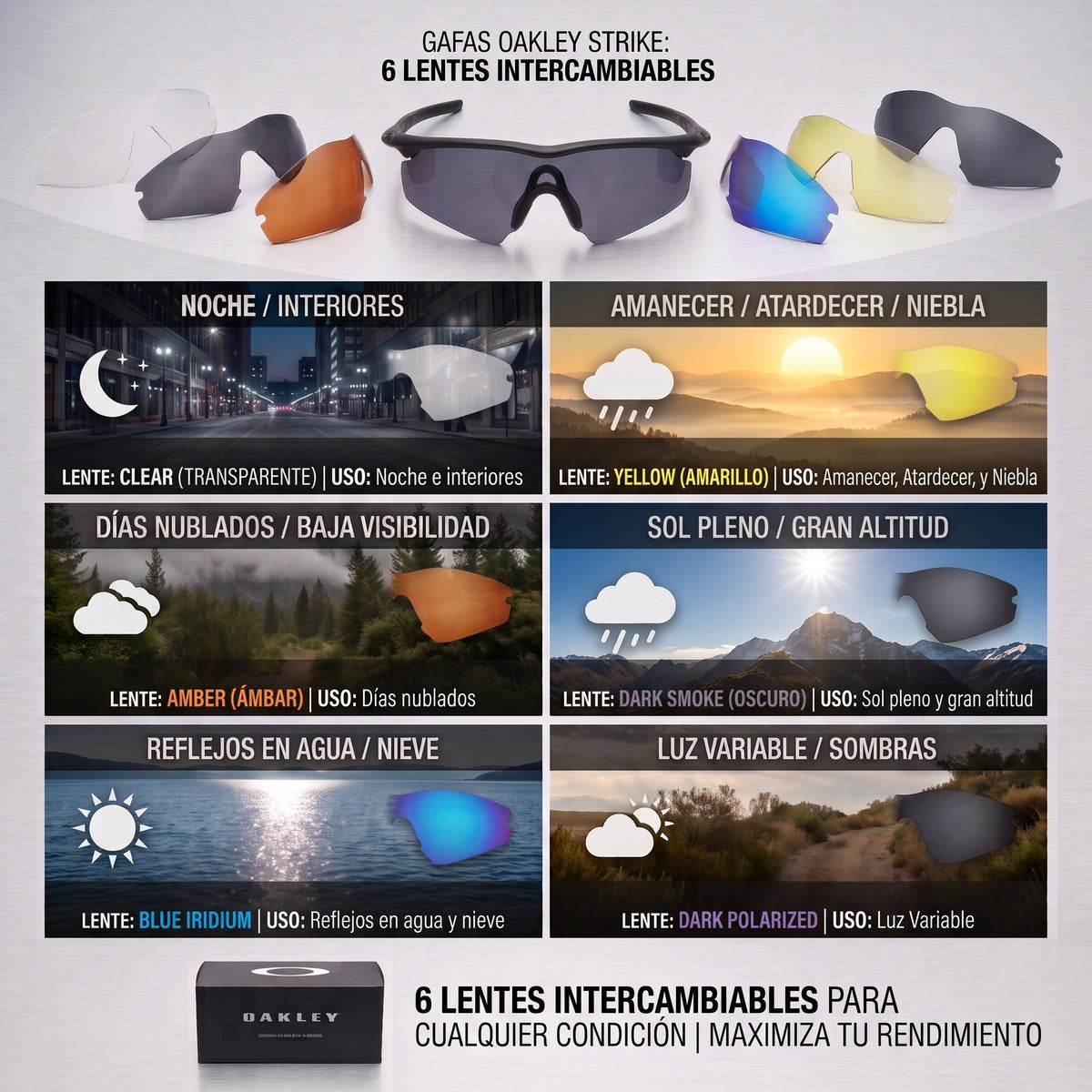 Kit Gafas Deportivas OKL Strike – 6 Lentes Intercambiables + Estuche Rígido