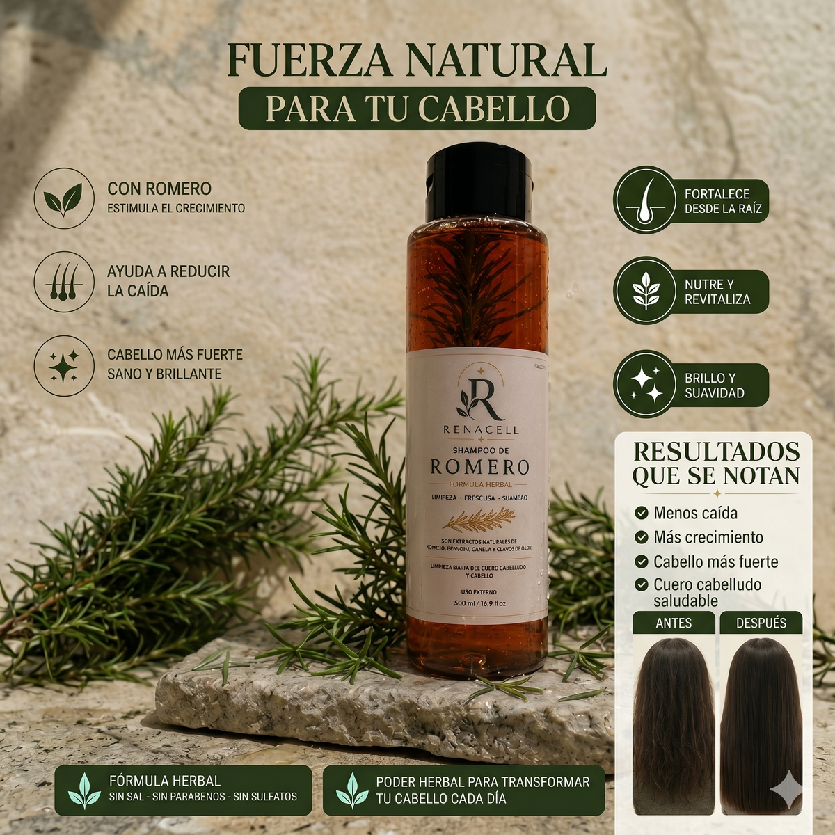 SHAMPOO DE ROMERO NATURAL RENACELL